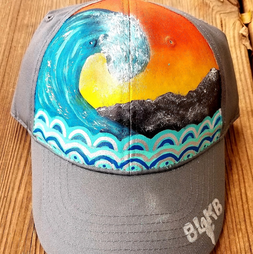 Hand painted wave baseball cap